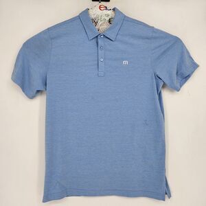 Travis Mathew Shirt Mens Large Polo‎ Light Blue Preppy Casual Golf Striped